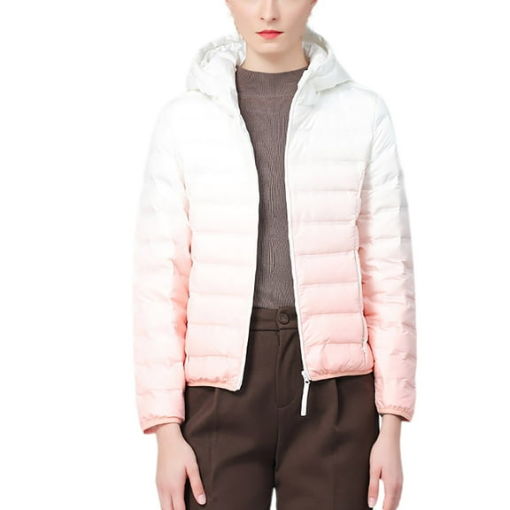 Hvyesh Plus Size Packable Puffer Jacket Women Gradient Down Coat Lightweight Full Zip Winter Coats Quilted Puffer Jackets