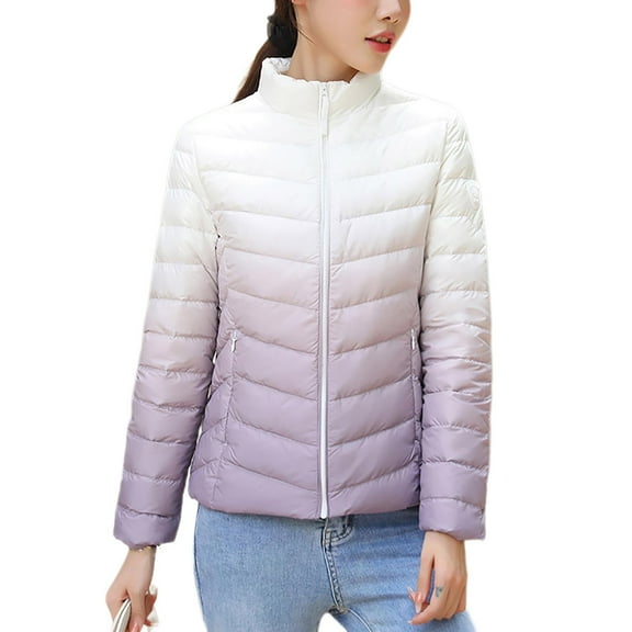 Hvyesh Plus Size Packable Puffer Jacket Women Gradient Down Coat Lightweight Full Zip Winter Coats Quilted Puffer Jackets