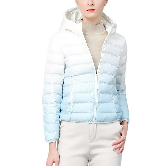 Hvyesh Plus Size Packable Puffer Jacket Women Gradient Down Coat Lightweight Full Zip Winter Coats Quilted Puffer Jackets