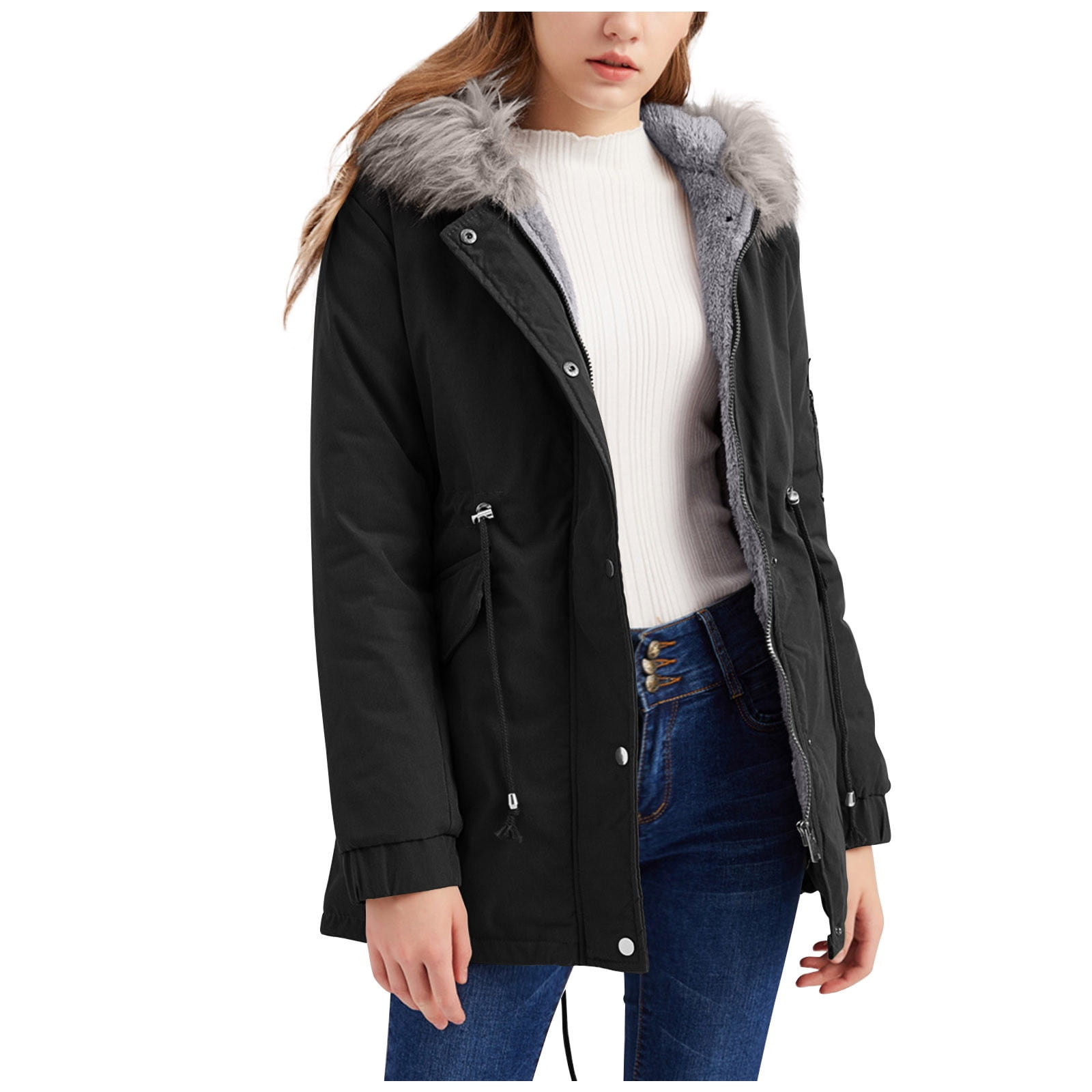 women black Parkas for women oversized snow jackets big pockets hooded winter coats main image 0