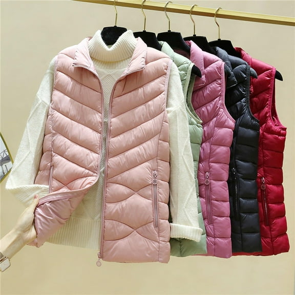 Hvyesh Plus Size Puffer Vest Women Sleeveless Zip Up Outerwear Stand Collar Quilted Waistcoat Warm Winter Jackets Coats with Pocket