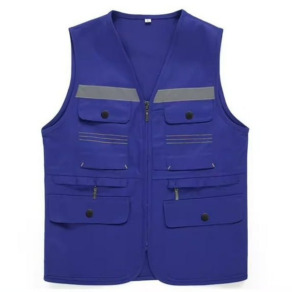 Hvyesh Plus Size Safety Vest for Men and Women Zipper Up Activity Event Waistcoat Lightweigh Work Gilet Blue,5XL