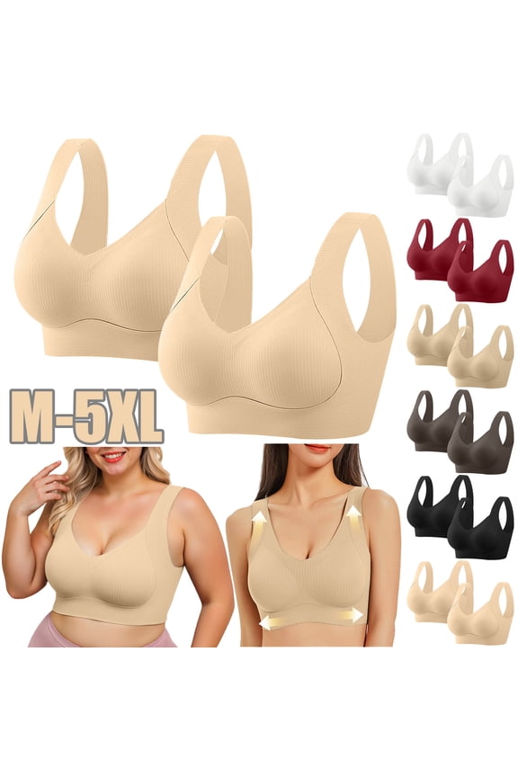 Plus Size Sports Bras for Women Seamless Wireless Bra Cozy Workout Running Yoga Bras Large Bust Push Up Bra 2PC