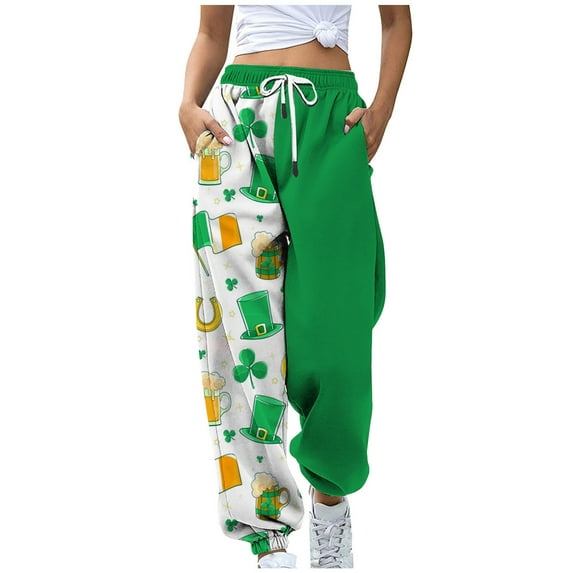 Hvyesh Plus Size St Patricks Day Pants Women Retro Graphic Color Block / Tie Dye Casual Loose Sweatpants,Yellow shirts for women Small Light Green,S