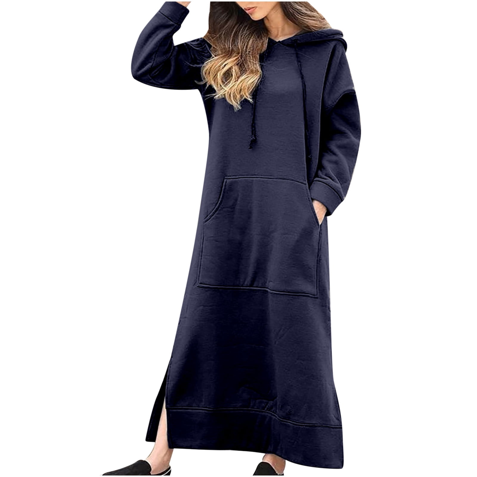 Hvyesh Plus Size Sweatshirt Dresses for Women Long Sleeve Hooded Maxi ...