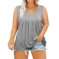 thumbnail image 1 of Hvyesh Plus Size Tank Tops for Women Sleeveless Square Neck Tunic Tops Lightweight Solid Pleated, 1 of 5