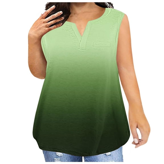 Hvyesh Plus Size Tank Tops for Women Summer Tie Dye Gradient Tops V-Neck Sleeveless Oversized T Shirts Casual Blouses
