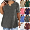 thumbnail image 1 of Hvyesh Plus Size Tops for Women Short Sleeve Split V Neck Shirts Solid Color T Shirts Plain Basic Tees Promociones, 1 of 6