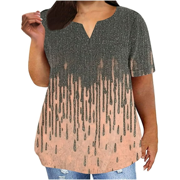 Hvyesh Plus Size Tops for Women Stripe Tunic Shirt Loose Fit V Neck Summer Short Sleeve T Shirts Casual Plus Size Blouses Precio bajo