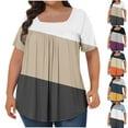 thumbnail image 1 of Hvyesh Plus Size Tops for Women Summer Color Block Tunic Tops Square-Neck Short Sleeve T Shirts Casual Blouses Precio bajo, 1 of 4