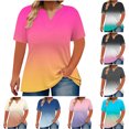 thumbnail image 1 of Hvyesh Plus Size Tops for Women Summer Tie Dye Gradient Tops V-Neck Short Sleeve Oversized T Shirts Casual Blouses Rebajas, 1 of 5
