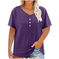 thumbnail image 1 of Hvyesh Plus Size Tops for Women Summer V Neck Short Sleeve Tee Shirts Henley Button Casual Loose Fit Blouse, 1 of 9