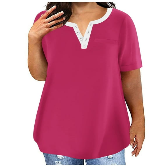 Hvyesh Plus Size Tops for Women Summer V Neck Tunic Shirt Short Sleeve Loose Shirts Work Blouses