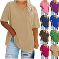 thumbnail image 1 of Hvyesh Plus Size Tshirt Women Short Sleeve V-Neck Shirts Loose Fit Casual Tee T-Shirt Summer Solid Tops Promociones, 1 of 3