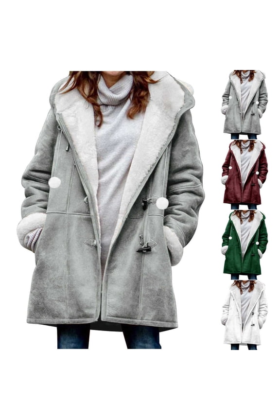 Plus Size Winter Coats for Women 2025 Warm Sherpa Fleece Lined Distressed Jackets Hooded Parka Faux Suede Pea Coat Outerwear