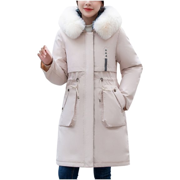 Hvyesh Plus Size Womens Hooded Parka Jackets with Faux Fur Winter Long Puffer Coat Warm Long-Sleeve Hooded Padded Coat