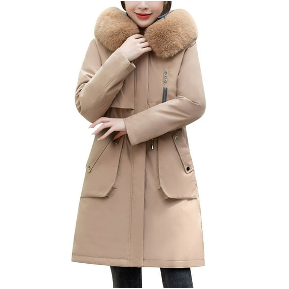 Hvyesh Plus Size Womens Hooded Parka Jackets with Faux Fur Winter Long Puffer Coat Warm Long-Sleeve Hooded Padded Coat
