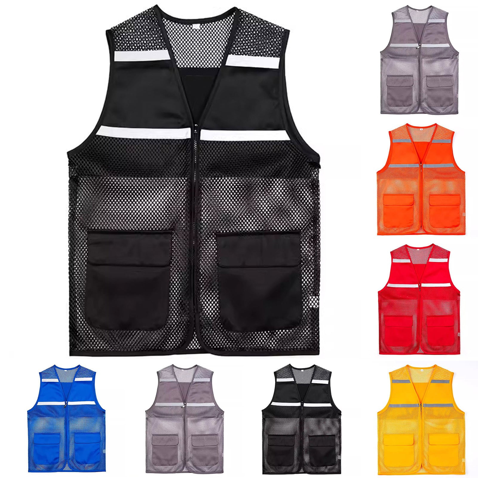 Hvyesh Plus Size Work Vest,Safety Vest for Men and Women Zipper Up Activity Event Waistcoat Lightweigh Work Gilet Black