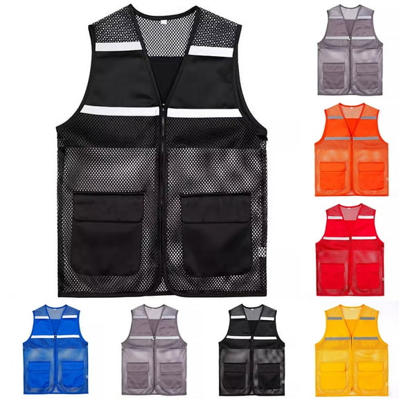 Hvyesh Plus Size Work Vest,Safety Vest for Men and Women Zipper Up Activity Event Waistcoat Lightweigh Work Gilet Blue