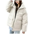thumbnail image 1 of Hvyesh Puffer Jacket Womens Winter Zip Up Padded Down Jackets Thicken Warm Solid Hood Puffer Coats Parka Beige XXL, 1 of 3