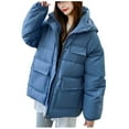 thumbnail image 1 of Hvyesh Puffer Jacket Womens Winter Zip Up Padded Down Jackets Thicken Warm Solid Hood Puffer Coats Parka Blue M, 1 of 3