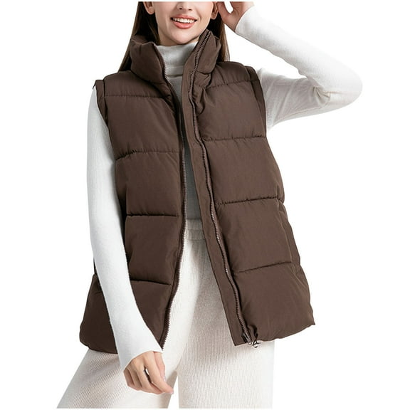 Hvyesh Puffer Vest for Women Sleeveless Padded Coat 2025 Winter Warm Puffer Jacket Regular Fit Solid Waistcoat with Pockets