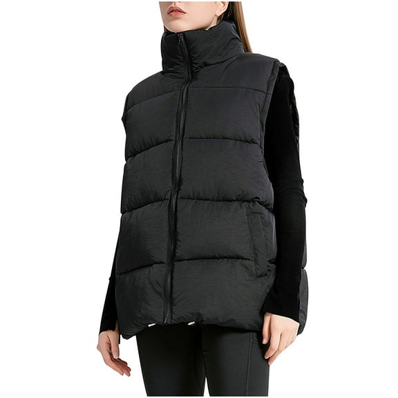 Hvyesh Womens Puffer Vest Regular Fit Stand Collar Waistcoat Full Zip Sleeveless Bubble Puffer Vest Quilted Padded Coat Outwear