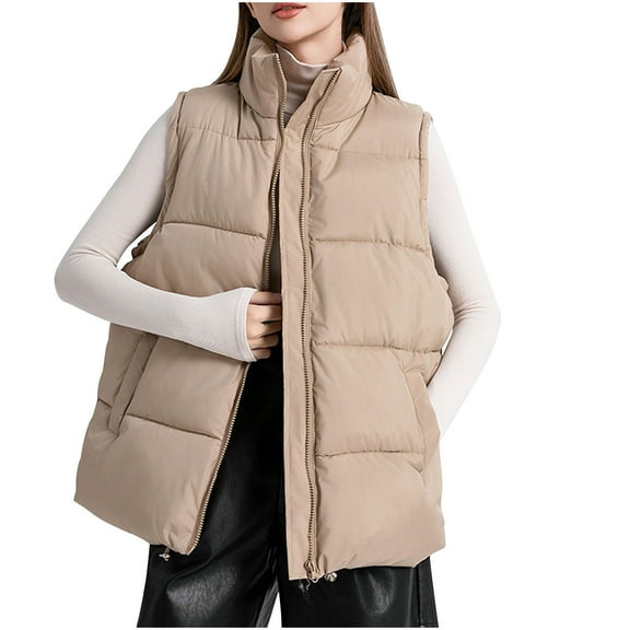 Hvyesh Womens Puffer Vest Regular Fit Stand Collar Waistcoat Full Zip Sleeveless Bubble Puffer Vest Quilted Padded Coat Outwear