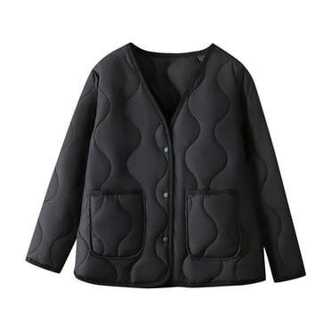 Hvyesh Quilted Puffer Jacket for Women Lightweight Padded Coat Cute Button Downs Bomber Jackets Warm Outerwear