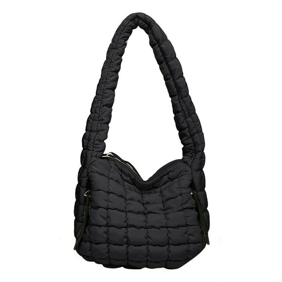 Hvyesh Quilted Puffer Tote Bag Large Crossbody Shoulder Bag with Zipper, Nylon Bubble Handbag Carryall Bag for Women