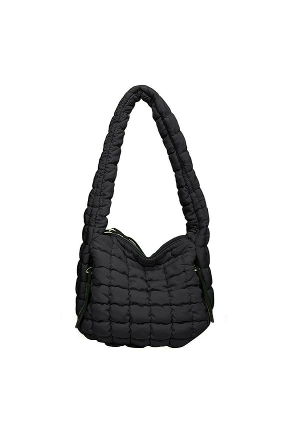 Quilted Puffer Tote Bag Large Crossbody Shoulder Bag with Zipper, Nylon Bubble Handbag Carryall Bag for Women