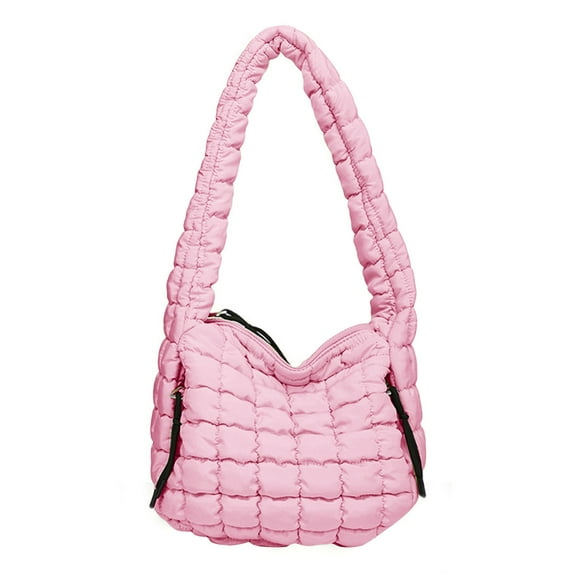 Hvyesh Quilted Puffer Tote Bag Large Crossbody Shoulder Bag with Zipper, Nylon Bubble Handbag Carryall Bag for Women