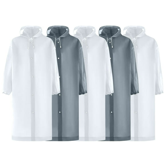 Hvyesh Rain Poncho Raincoats for Adult Reusable -5 Pack EVA Waterproof Rain Coat with Hood, Rain Gear for Men Women