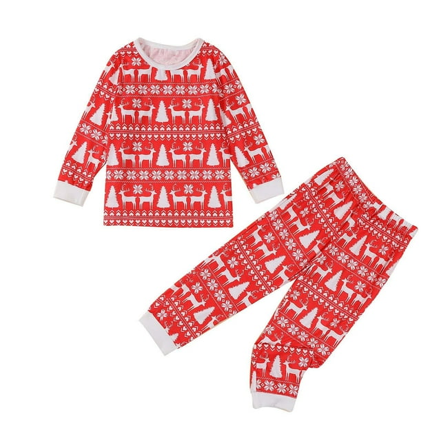 Hvyesh Red Christmas Pajamas Suits for Family Xmas Holiday Printed Homewear Long Sleeve Pajamas