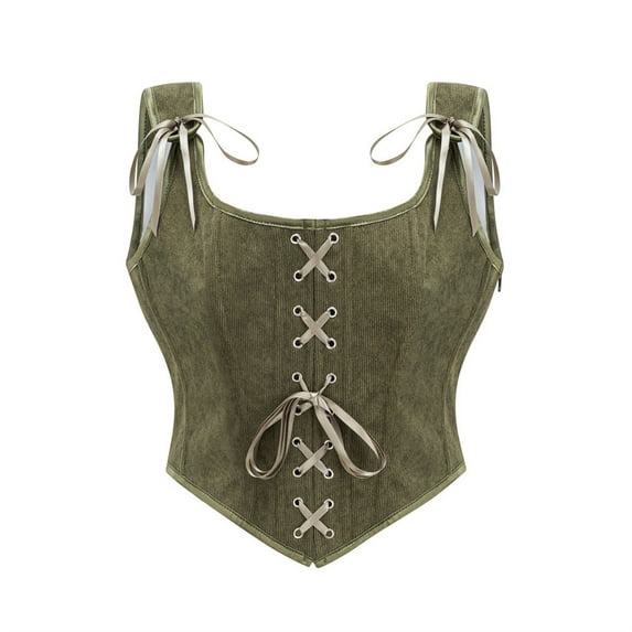 Hvyesh Renaissance Corset Tops for Women Vintage Floral Lace Up Boned Bustier Adjustable Straps Y2k Going Out Party Crop Top Army Green