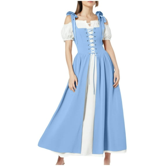 Hvyesh Renaissance Costume Women Medieval Dress Halloween Party Outfit Ren Fair Gown Short Sleeve Vintage Costume