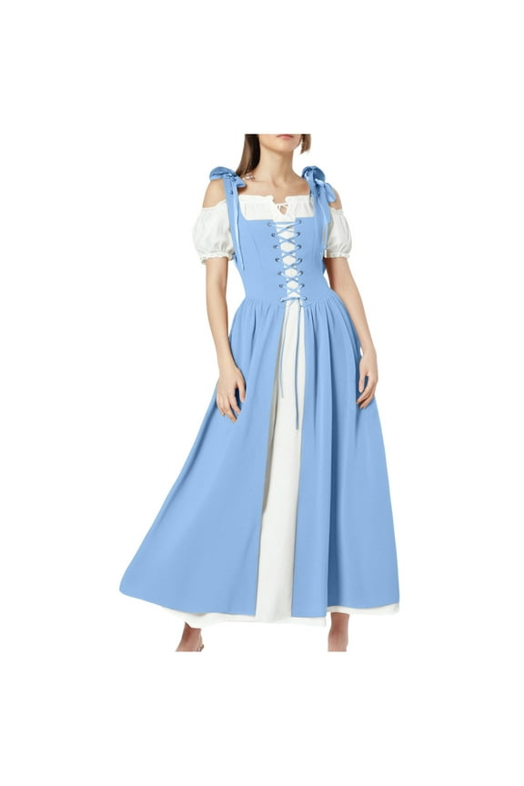 Renaissance Costume Women Medieval Dress Halloween Party Outfit Ren Fair Gown Short Sleeve Vintage Costume