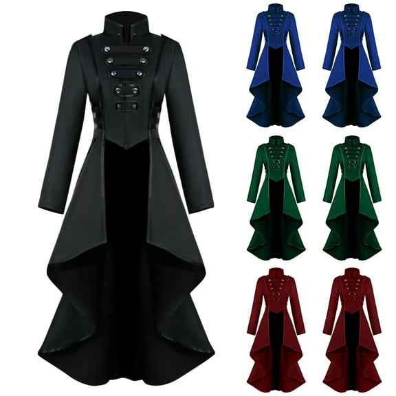 Hvyesh Renaissance Gothic Tailcoat Halloween Costumes for Women Men Medieval Steampunk Corset Victorian Tailcoat Jacket