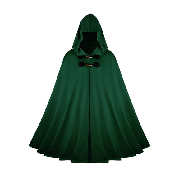 Hvyesh Renaissance Hooded Cloak - Medieval Ranger Cloak, Cosplay Cape, Velvet Cape for Halloween Costume Green,M