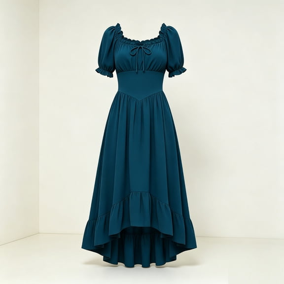 Hvyesh Renaissance Long Dresses Women Square Neck Victorian Dress Vintage Medieval Dresses