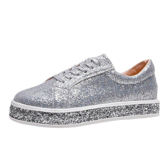 Hvyesh Rhinestone Sneakers for Women, Glitter Sparkle Tennis Shoes Thick Soled Bling Silver Fashion Sparkly Sequin Shoes for Wedding Party Bride Dress
