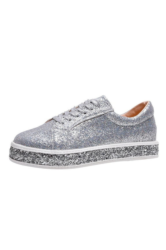 Rhinestone Sneakers for Women, Glitter Sparkle Tennis Shoes Wedge Bling Silver Fashion Sparkly Sequin Shoes for Wedding Party Bride Dress