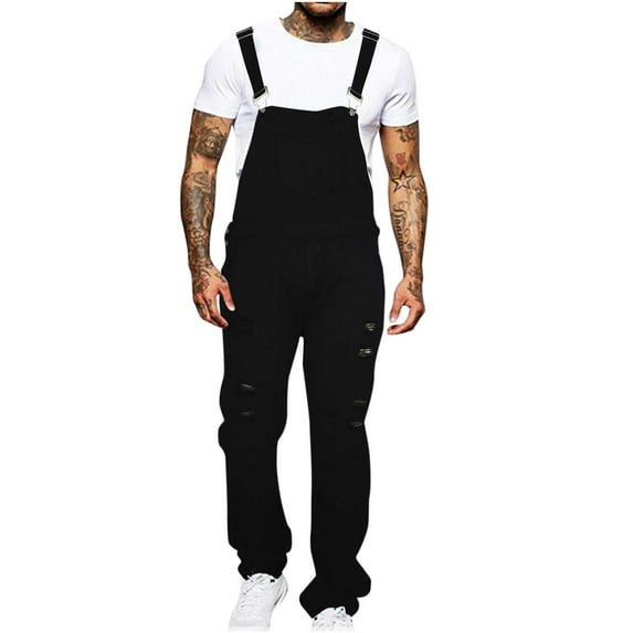 Hvyesh Ripped Bib Overall for Men Casual Loose Fit Walkshort Jumpsuit Trendy Ripped Rompers Regular Fit Workwear Romper