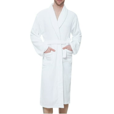 Hvyesh Robe for Men Shawl Collar Fleece Robes Soft Plush Fluffy Bathrobe Long Spa Robes Fall Winter Warm House Robe with Pockets