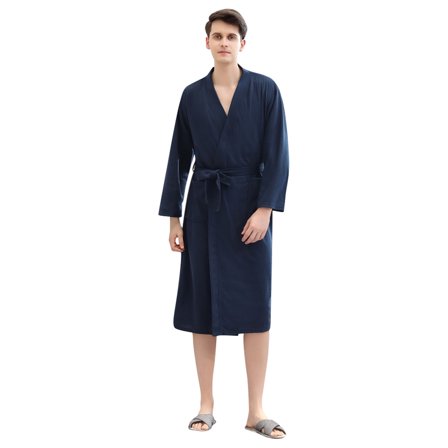 Hvyesh Robes for Men Long Waffle Knit Bathrobe Lightweight Kimono Robe Soft Shawl Collar Spa Robes with Pockets