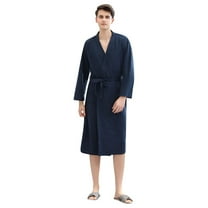 Hvyesh Robes for Men Long Waffle Knit Bathrobe Lightweight Kimono Robe Soft Shawl Collar Spa Robes with Pockets