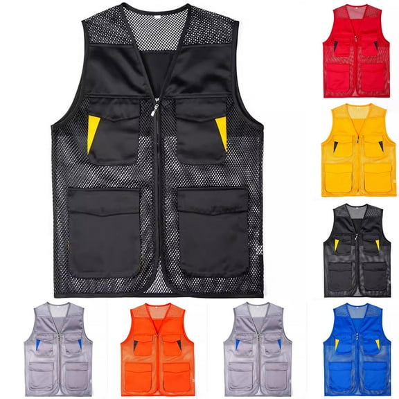 Hvyesh Safety Vest,Work Vest Multi-Pockets Zipper Unisex Work Vest Volunteer Activity Event Waistcoat Black