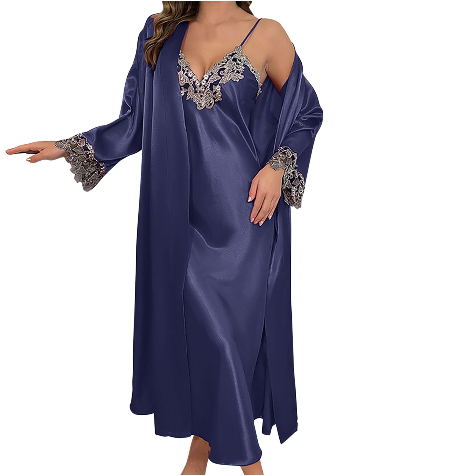Hvyesh Satin Nightgown Sets for Women Silk Long Pajama Dress 2 Piece