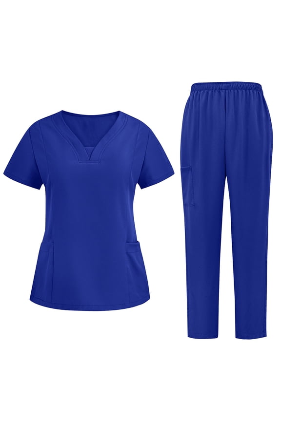 Scrub Set for Women Nursing Uniform Casual Jogger Scrub Set Stretch V-Neck Top & Drawstring Cargo Pants