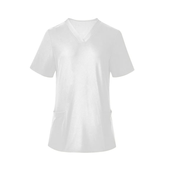 Hvyesh Scrub Top for Women Strecth Short Sleeve Scrub Shirts Slim Fit Solid V Neck Working Uniform Summer Workwear